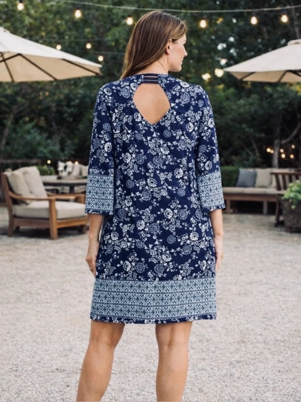 Anthropologie Skies Are Blue Floral Knit Summer Dress V Neck Back Opening Large